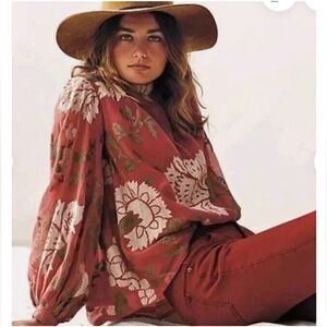 Anthropologie Payal Pratap Rhododendron Balloon Sleeve Blouse Size 12